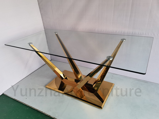 میز ناهارخوری مستطیل با شیشه شفاف و پایه ساده