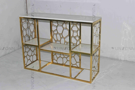 طراحی حکاکی طرح توخالی کابینت های ذخیره سازی قفسه بندی با روکش طلا از سنگ مرمر