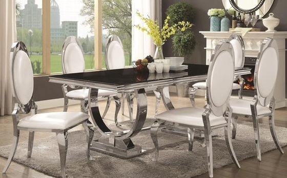 میز ناهار خوری لوکس 150X90X75 نقره ای 6 نفره شیشه ای سکوریت شده