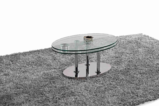 میز ناهار خوری بیضی شیشه ای مدرن تاشو قاب استیل ضد زنگ شیشه ای مقاوم L200xW100xH75cm