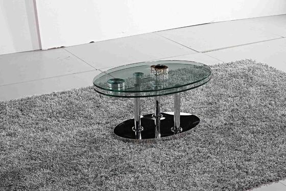 میز ناهار خوری بیضی شیشه ای مدرن تاشو قاب استیل ضد زنگ شیشه ای مقاوم L200xW100xH75cm