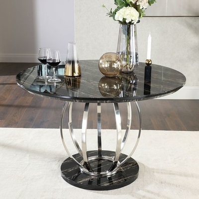 میز ناهار خوری نقره ای از جنس استیل ضد زنگ مرمر با ست H75cm