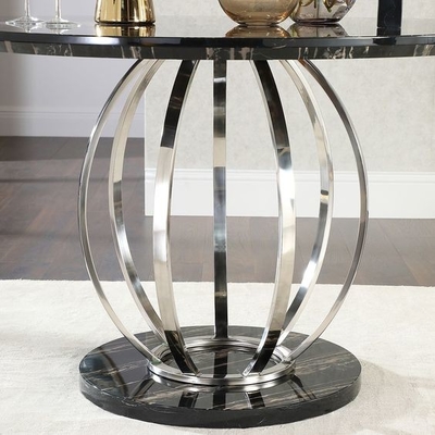 میز ناهار خوری نقره ای از جنس استیل ضد زنگ مرمر با ست H75cm