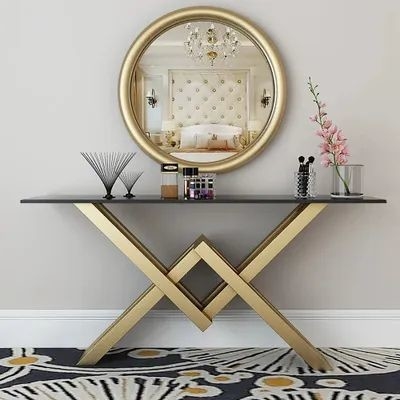 میز چایخوری مستطیلی شیک کنسول پیکان لوکس طلایی 150X45X80