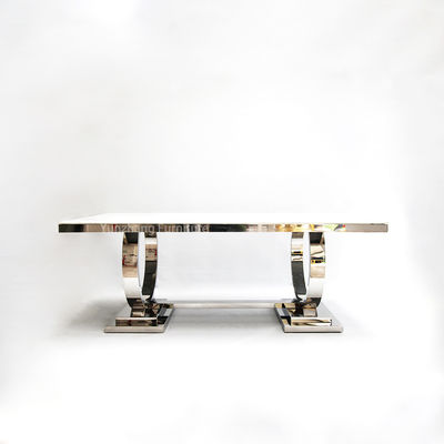 قیمت خوب میز ناهار خوری مدرن براق دو دایره مرمر 201 استفاده خانوادگی از فولاد ضد زنگ آنلاین