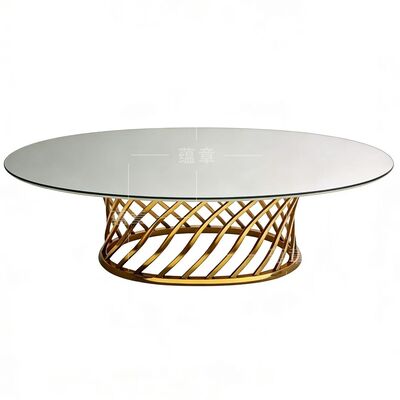 قیمت خوب روکش آینه شیشه ای با کیفیت بالا با میز بیضی شکل قاب استیل ضد زنگ برای عروسی، شام، ضیافت و مهمانی آنلاین