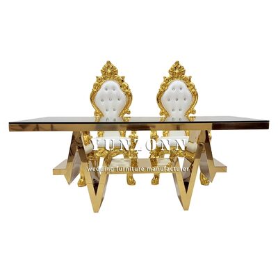 قیمت خوب میز ناهارخوری مدرن لوکس طلایی فولاد ضد زنگ شیشه ای با 6 صندلی برای عمده فروشی آنلاین