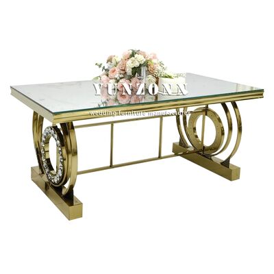 قیمت خوب میز ضیافت با قاب استیل ضد زنگ و تزئینات کریستالی برای عروسی، هتل‌ها، رویدادها، میز با صفحه شیشه‌ای آینه‌ای، مبلمان هتل آنلاین