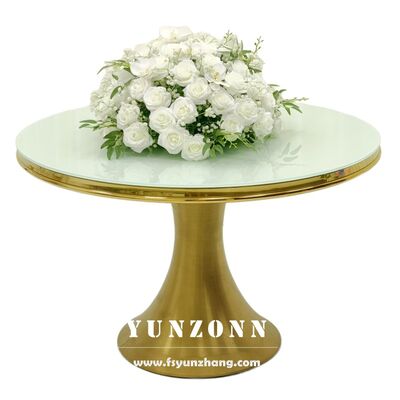 قیمت خوب ورود جدید طراحي لوکس طلا فولاد ضد زنگ عروسی میز غذاخوری گرد برای رویداد استفاده شده آنلاین