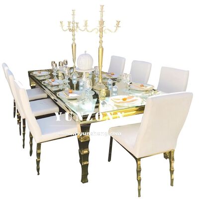 قیمت خوب سالن هتل رستوران مبلمان قاب فلزی 8 صندلی شیشه میز غذا خوردن با صندلی آنلاین