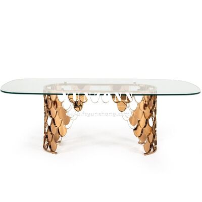 قیمت خوب دکوراسیون میز عروسی مدرن لوکس با رویه شیشه‌ای و قطعات مرکزی استیل ضد زنگ، سبک جدید برای استفاده در فضای باز هتل و ناهارخوری آنلاین