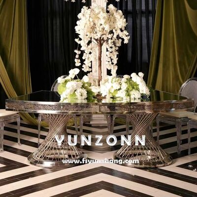 قیمت خوب میز ناهار خوری دو پایه با آینه شیشه ای بالای طلا برای عروسی ها و هتل ها آنلاین