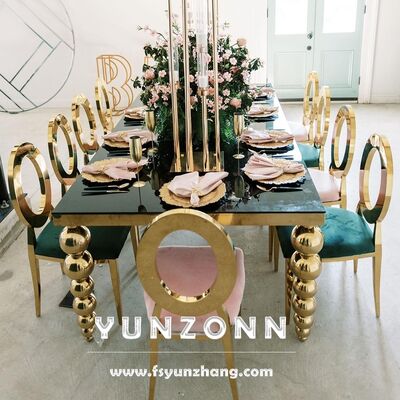 قیمت خوب میز عروسی و ناهار خوری مستطیل لوکس مدرن با پایه های گوی استیل ضد زنگ برای هتل ها و سالن ها آنلاین