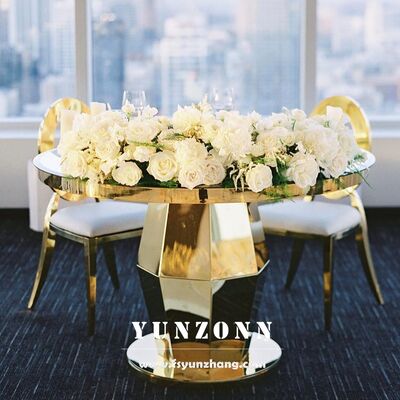 قیمت خوب فروش مدل جدید طلا فولاد ضد زنگ عروسی آینه دایره ای شیشه ی بالای میز کیک آنلاین