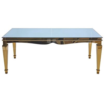 قیمت خوب میز ناهارخوری مدرن مستطیلی مییا از فولاد ضد زنگ طلایی با صفحه شیشه‌ای سکوریت شده، بادوام برای رویدادهای هتل آنلاین