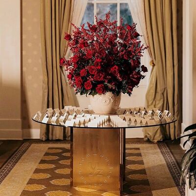 قیمت خوب میز گرد ویلتشایر با شیشه سکوریت و پایه استیل ضد زنگ، طراحی مدرن برای کاربرد ناهارخوری هتل آنلاین