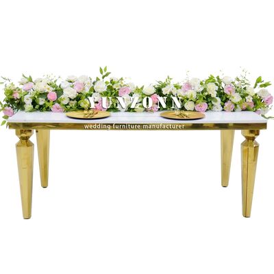 قیمت خوب میز غذاخوری مستطیل مدرن ونوس طلا با بالای شیشه شفاف و قاب فولاد ضد زنگ برای رویدادها و جشن ها آنلاین
