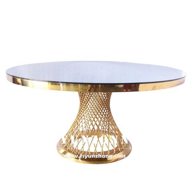 قیمت خوب میزهای ضیافت گرد استیل طلایی شیشه‌ای توری ماهی برای عروسی آنلاین