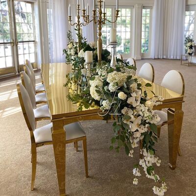 قیمت خوب ست میز ناهار خوری مدرن با پایه فولاد ضد زنگ و رویه شیشه ای سکوریت شده برای خانه، رستوران، هتل، فضای باز ساخته شده از مرمر و فلز آنلاین