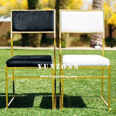 قیمت خوب ارزان هتل رویدادهای مهمانی مبلمان حزب PU / مخملی / پارچه بالش طلا فولاد ضد زنگ صندلی های ناهار خوری عروسی آنلاین
