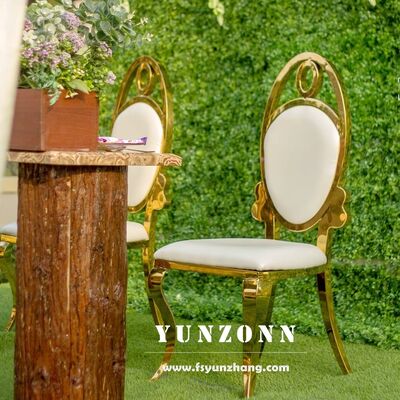 قیمت خوب صندلی ناهار خوری عروسی مدرن طلایی بیضی پشتی عمده فروشی مبلمان فولاد ضد زنگ برای ضیافت ها و هتل ها آنلاین
