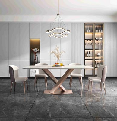 قیمت خوب میز ناهار خوری مدرن لوکس پایه X ساده 6 قاب استیل ضد زنگ مرمر بالای 8 نفره آنلاین